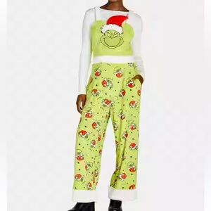 Grinch-Themed Women's Pajama Set - Green and White
